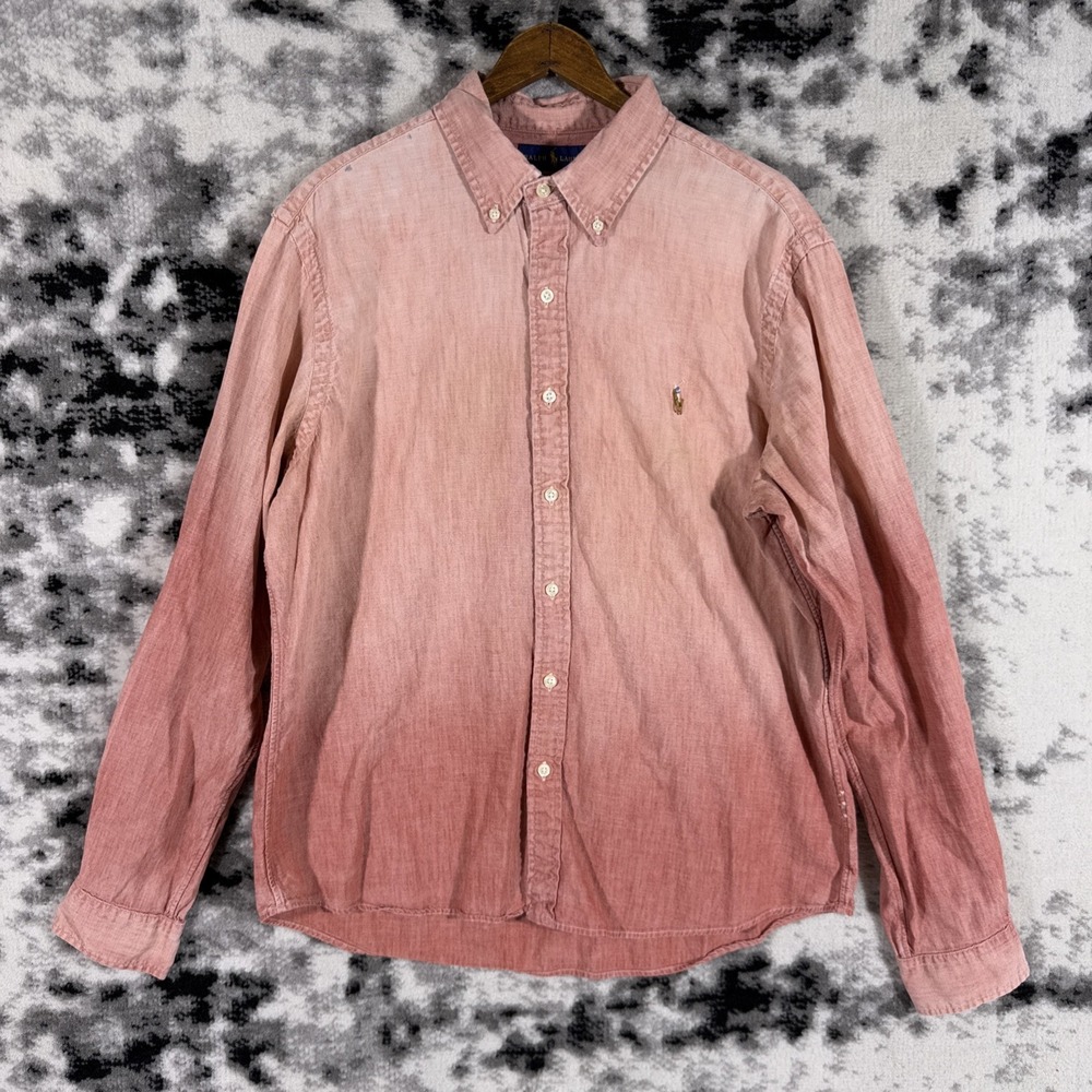 Ralph Lauren Denim Shirt Womens Large Color‎ Fade Cowgirl Flesh Pony Preppy